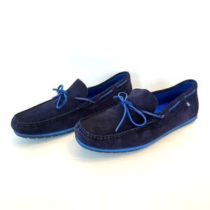 European blue suede leather driving loafers, Made in Spain, size 41